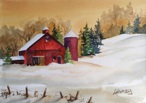 Red Barn In The Snow by Len Harfield