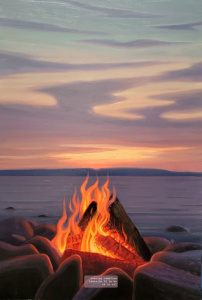 Roaring Campfire Lakeside by Norman R. Brown
