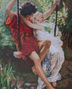 Lady and Man on Swing by Qing Zhang